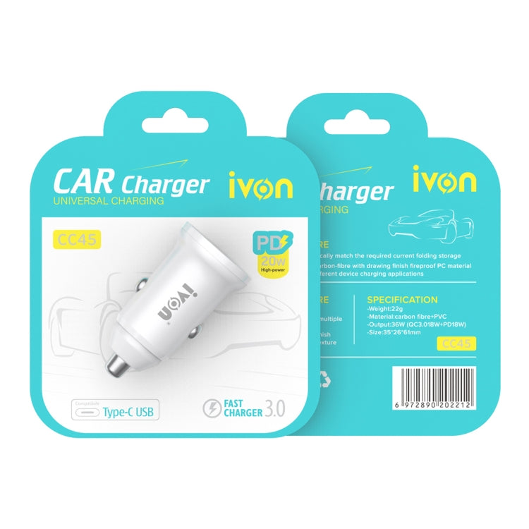 IVON CC45 20W PD 3.0 USB-C / Type-C + QC 3.0 USB Port Mini Car Charger - In Car by IVON | Online Shopping UK | buy2fix