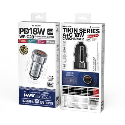 WK WP-C28 18W Titanium PD+QC3.0 Dual USB Car Charger (Silver) - In Car by WK | Online Shopping UK | buy2fix