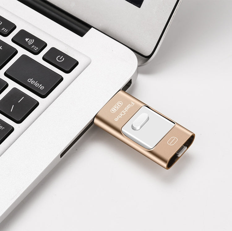 8GB USB 3.0 + 8 Pin + Mirco USB Android iPhone Computer Dual-use Metal Flash Drive (Gold) - U Disk & Card Reader by buy2fix | Online Shopping UK | buy2fix