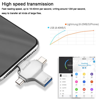 4 in 1 64GB USB 3.0 + 8 Pin + Mirco USB + USB-C / Type-C Dual-use Flash Drive with OTG Function - U Disk & Card Reader by buy2fix | Online Shopping UK | buy2fix