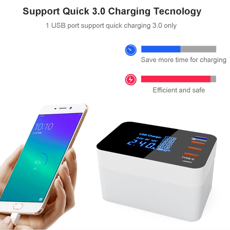 CDA33QW 40W QC 3.0 USB Ports + 3 USB Ports + USB-C / Type-C Ports + Wireless Charging Multi-function Foldable Charger with LED Display, AU Plug - Multifunction Charger by buy2fix | Online Shopping UK | buy2fix
