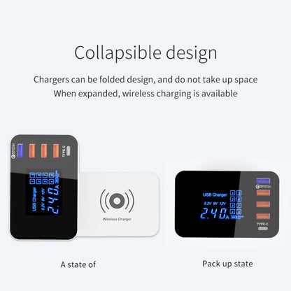 CDA33QW 40W QC 3.0 USB Ports + 3 USB Ports + USB-C / Type-C Ports + Wireless Charging Multi-function Foldable Charger with LED Display, AU Plug - Multifunction Charger by buy2fix | Online Shopping UK | buy2fix
