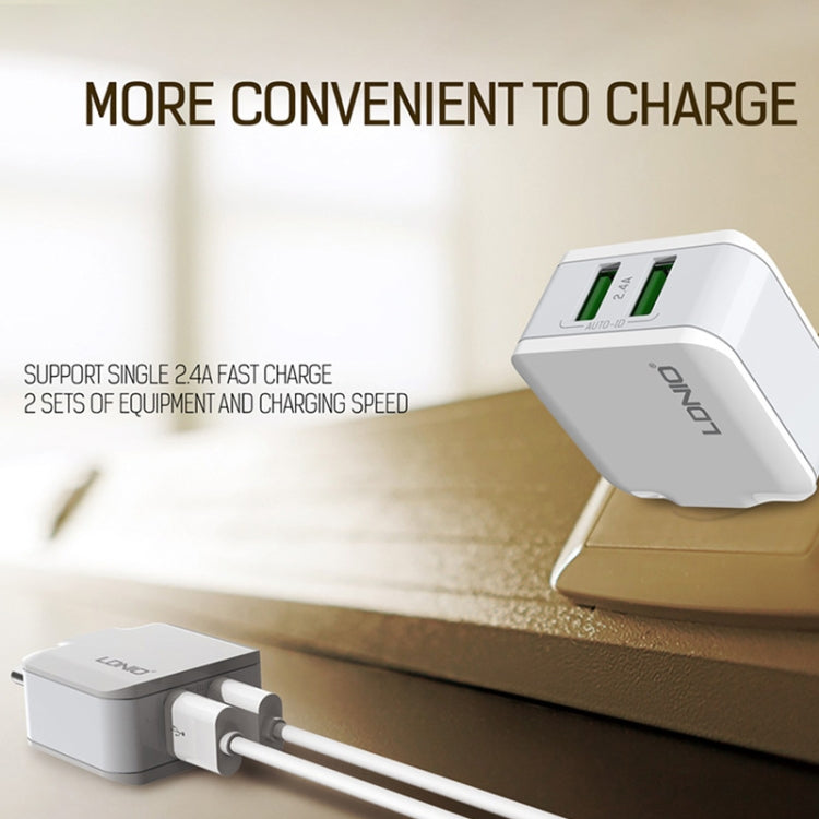 LDNIO A2201 2.4A Dual USB Charging Head Travel Direct Charge Mobile Phone Adapter Charger With Type-C Data Cable(EU Plug) - Apple Accessories by LDNIO | Online Shopping UK | buy2fix