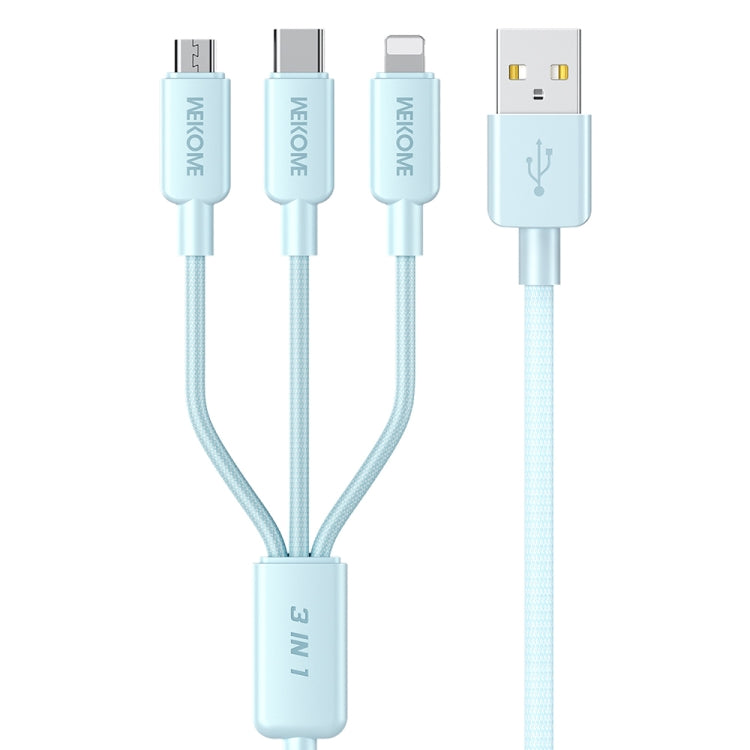 WEKOME WDC-04 Tidal Energy Series 3A USB to 8 Pin+Type-C+Micro USB 3 in 1 Braided Data Cable, Length: 1.2m (Blue) - Multifunction Cable by WK | Online Shopping UK | buy2fix