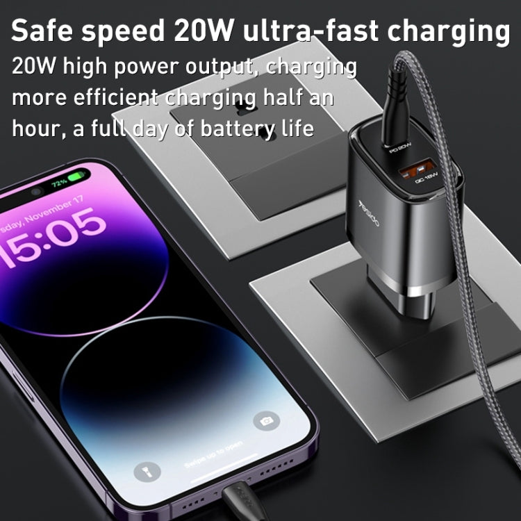 Yesido YC47 USB-C / Type-C + USB Travel Charger with 1m USB-C / Type-C to 8 Pin Cable, EU Plug (Black) - USB Charger by Yesido | Online Shopping UK | buy2fix