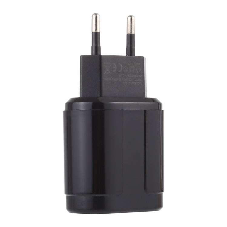 LZ-022 5V 2.4A Dual USB Ports Travel Charger, EU Plug (Black) - Apple Accessories by buy2fix | Online Shopping UK | buy2fix