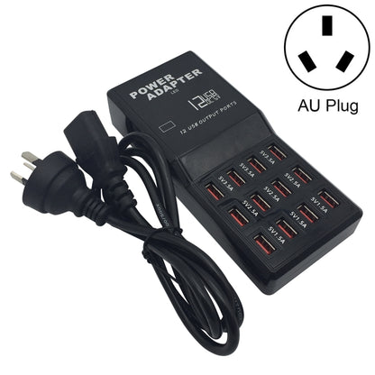 W-858 12A 12 Ports USB Fast Charging Dock Desktop Smart Charger AC100-240V, AU Plug (Black) - Multifunction Charger by buy2fix | Online Shopping UK | buy2fix