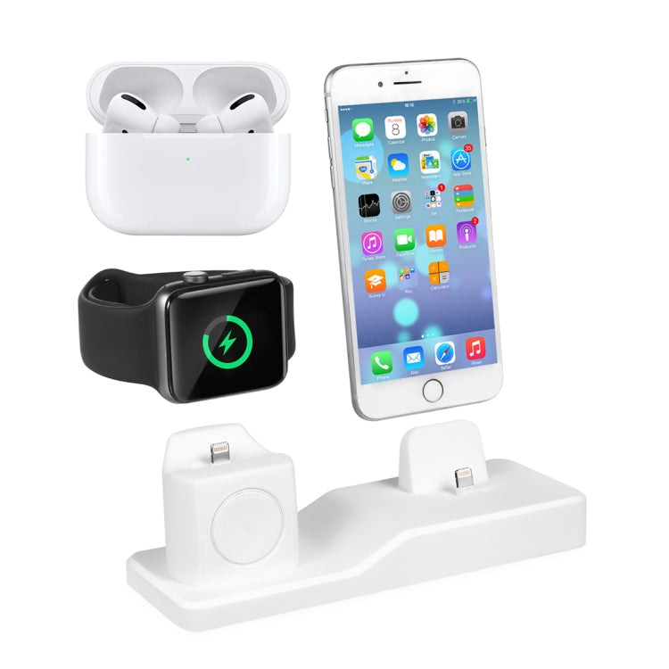 3 in 1 Silicone Charging Dock for AirPods Pro & Apple Watch & iPhone, with Bracket Funtcion(White) - Multifunction Charger by buy2fix | Online Shopping UK | buy2fix
