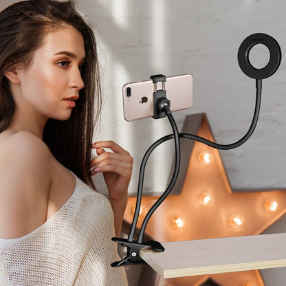 Makeup USB Selfie Ring Light with Clip Lazy Bracket Cell Phone Holder Stand, With 3-Light Mode, 10-Level Brightness LED Desk Lamp, Compatible with iPhone / Android,  for Live Stream, KTV, Live Broadcast, Live Show, etc - Consumer Electronics by buy2fix | Online Shopping UK | buy2fix