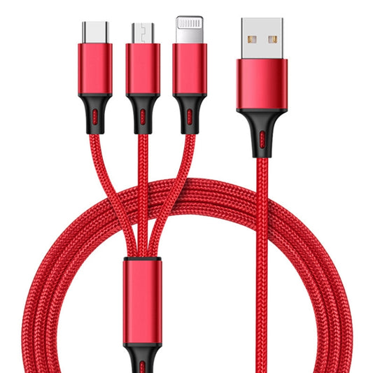 1.2m Nylon Weave 3 in 1 2.4A USB to Micro USB + 8 Pin + Type-C Charging Cable(Red) - Multifunction Cable by buy2fix | Online Shopping UK | buy2fix