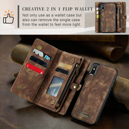 For iPhone X / XS CaseMe-008 TPU + PC Magnetic Absorption Detachable Back Cover Horizontal Flip Leather Case with Holder & Card Slots & Zipper Wallet & Photo Frame(Brown) - Apple Accessories by CaseMe | Online Shopping UK | buy2fix