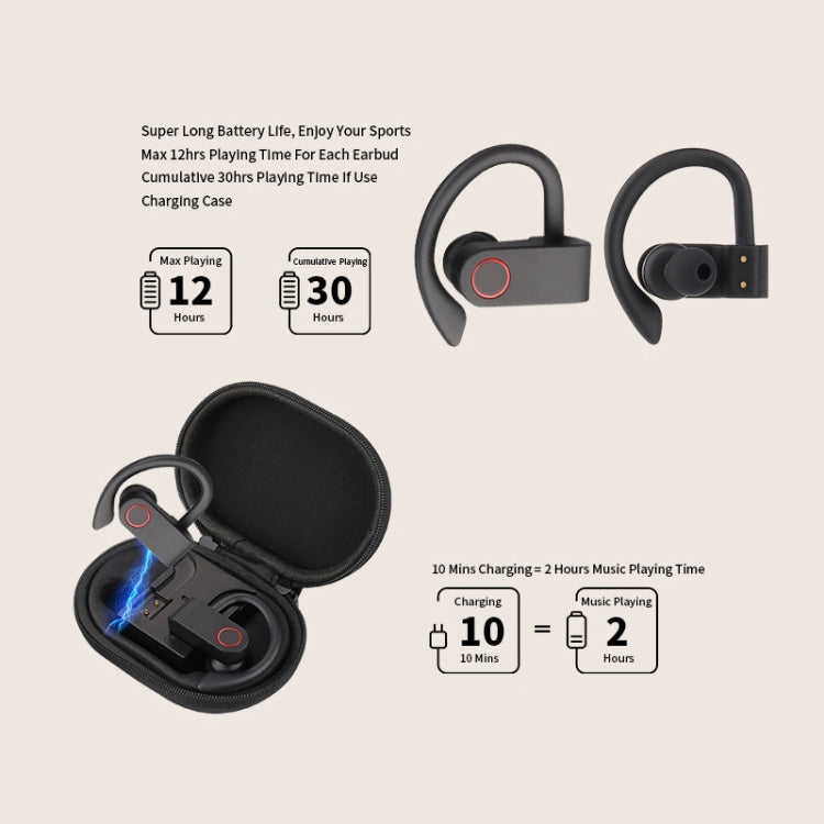 JHO-A9 TWS  Wireless Hanging Ear Type Bluetooth Earphone with Charging + Storage Integrated Zipper Bag, Support Voice Control(Black) - TWS Earphone by buy2fix | Online Shopping UK | buy2fix