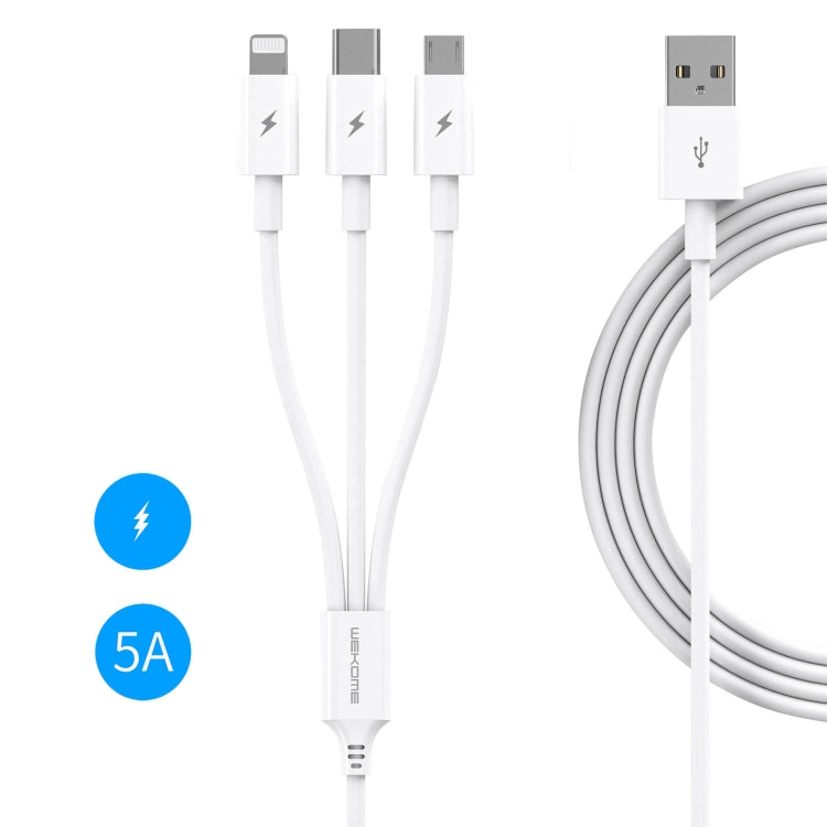 WK WDC-111 5A 3 In 1 8 Pin + Micro + Type-C / USB-C Multi-function Super-fast Charging Cable, Length: 1.3m(White) - Multifunction Cable by WK | Online Shopping UK | buy2fix