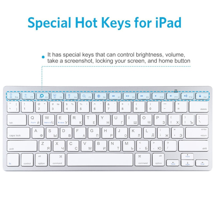 WB-8022 Ultra-thin Wireless Bluetooth Keyboard for iPad, Samsung, Huawei, Xiaomi, Tablet PCs or Smartphones, Russian Keys(Silver) - Computer & Networking by buy2fix | Online Shopping UK | buy2fix