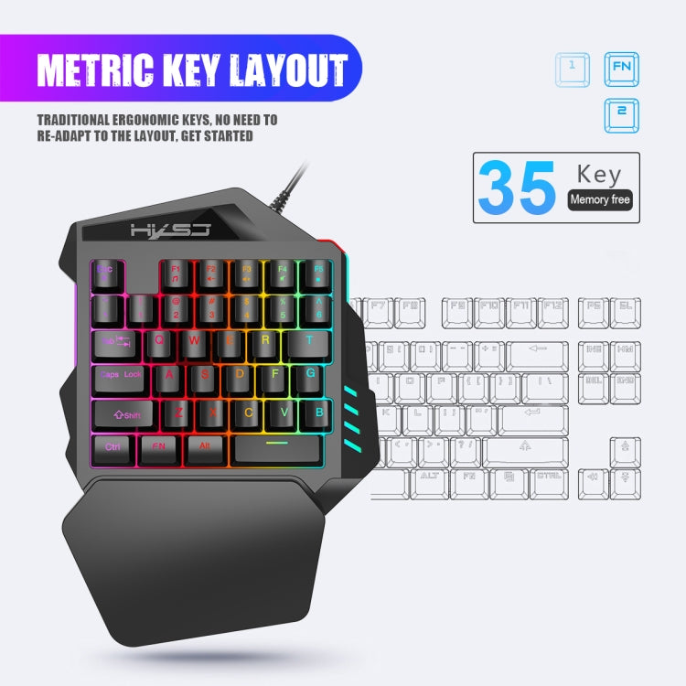 HXSJ V100 Universal One-hand 35-Keys Mechanical Blue Axis Seven-color Backlight Wired Gaming Keyboard, Length: 1.6m - Other Accessories by HXSJ | Online Shopping UK | buy2fix