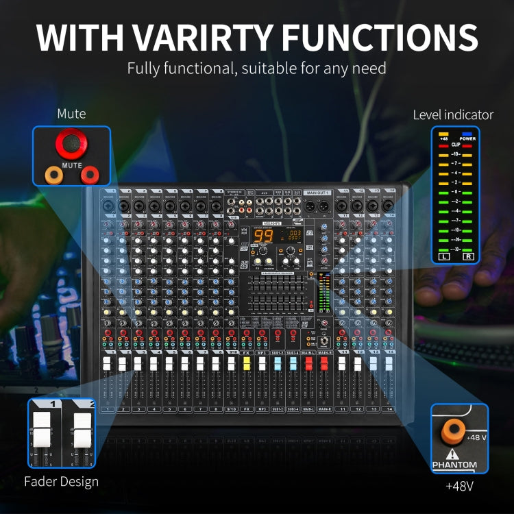 XTUGA B1404FX 14 Channels Bluetooth Audio Mixer Digital DJ Controller Sound Mixing Console (AU Plug) - Live Sound Effects Processors by XTUGA | Online Shopping UK | buy2fix