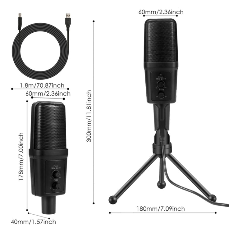 Yanmai SF-970 Professional Condenser Sound Recording Microphone with Tripod Holder & USB Cable , Cable Length: 1.8m(Black) - Consumer Electronics by Yanmai | Online Shopping UK | buy2fix