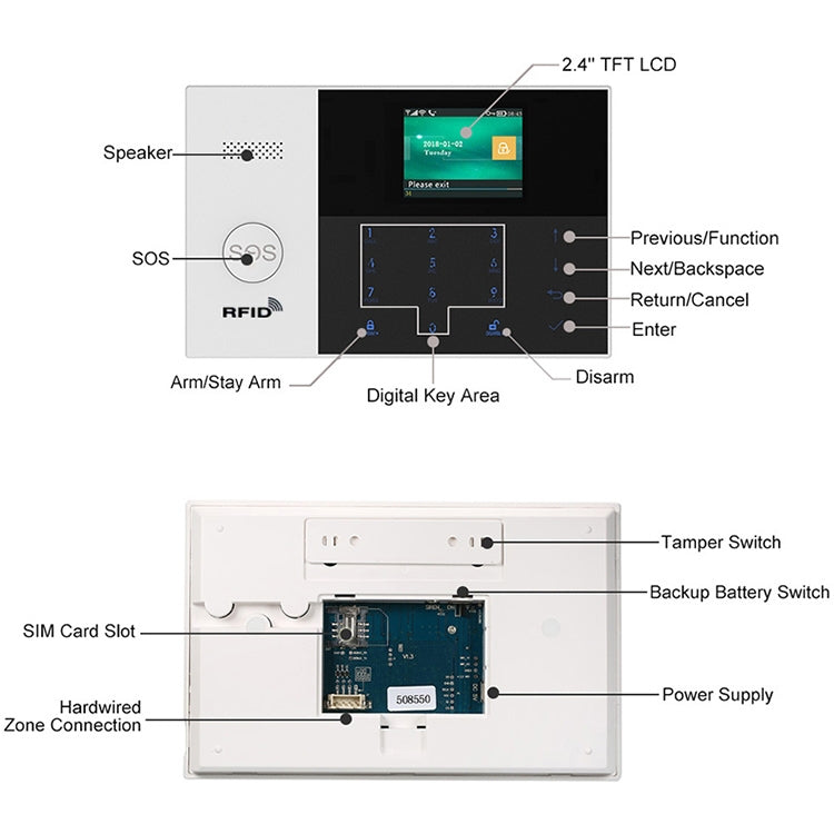 3G/GPRS + WiFi Intelligent Alarm System with Touch Keypad & LCD Screen & RFID function - Security by buy2fix | Online Shopping UK | buy2fix