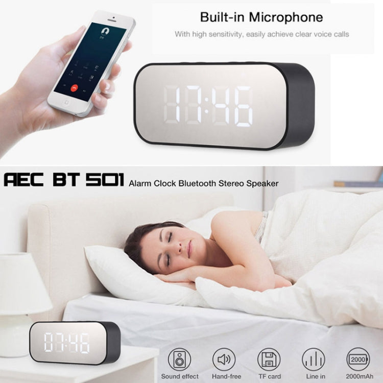 AEC BT501 Bluetooth 5.0 Mini Speaker with LED & Alarm Clock & Clock & Mirror, Support 32G TF Card(Blue) - Mini Speaker by AEC | Online Shopping UK | buy2fix