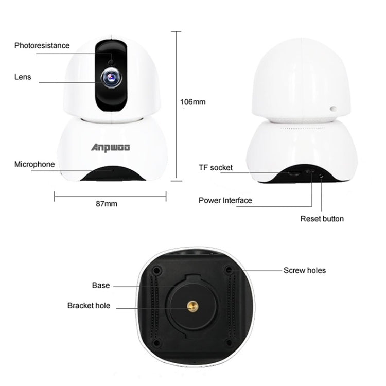 Anpwoo-YT003 2.0 Mega 3.6mm Lens Wide Angle 1080P Smart WIFI Monitor Camera , Support Night Vision & TF Card Expansion Storage, EU Plug - Security by Anpwoo | Online Shopping UK | buy2fix