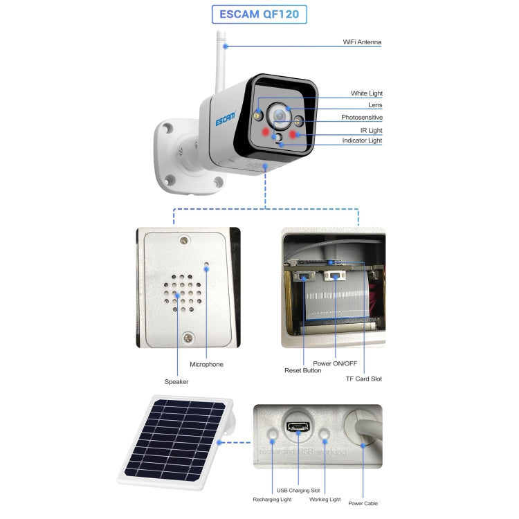 ESCAM QF120 1080P IP66 Waterproof WiFi IP Camera with Solar Panel, Support Night Vision & Motion Detection & Two Way Audio & TF Card - Security by ESCAM | Online Shopping UK | buy2fix