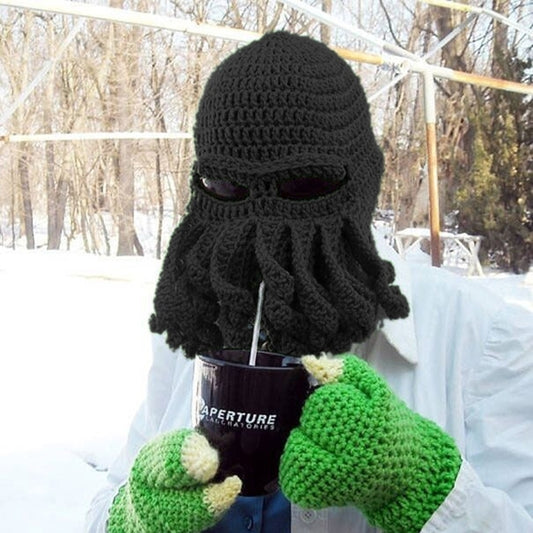 Amurleopard Unisex Barbarian Knit Beanie Octopus Tentacle Cap Winter Warm Face Mask Crochet Hat(Black) - Protective Helmet & Masks by buy2fix | Online Shopping UK | buy2fix