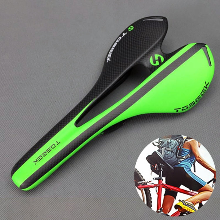 TOSEEK Road Bike Carbon Fiber Seat Bicycle Hollow Seat Saddle, 3K Texture + Extinction(Green) - Bicycle Saddle by TOSEEK | Online Shopping UK | buy2fix