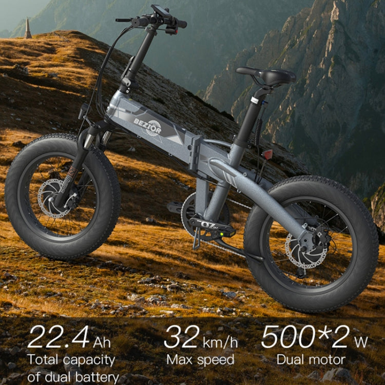 BEZIOR XF005 500W 36V / 16Ah Dual Motor Folding Electric Bicycle with 20 inch Tires, EU Plug(Grey) - Electric Bicycles by BEZIOR | Online Shopping UK | buy2fix