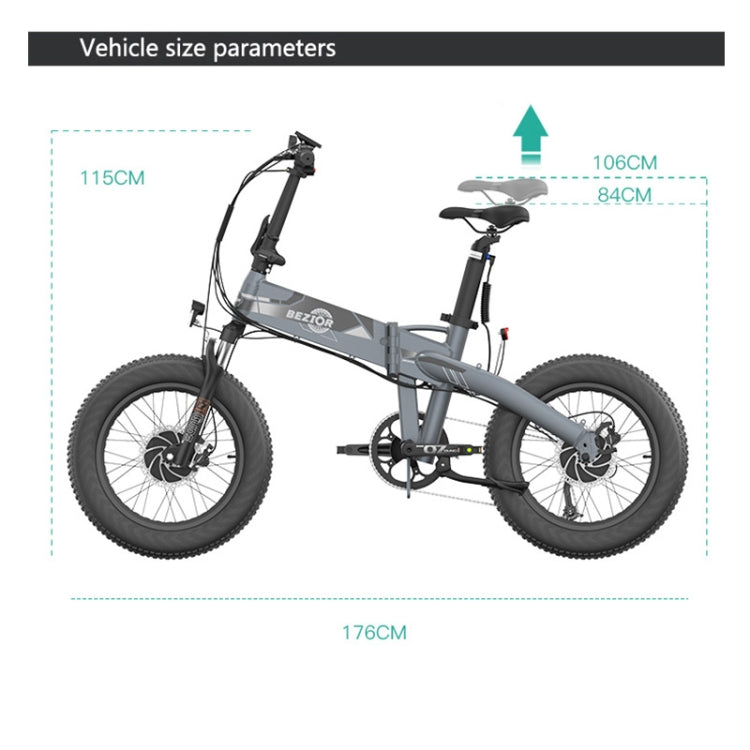 BEZIOR XF005 500W 36V / 16Ah Dual Motor Folding Electric Bicycle with 20 inch Tires, EU Plug(Grey) - Electric Bicycles by BEZIOR | Online Shopping UK | buy2fix