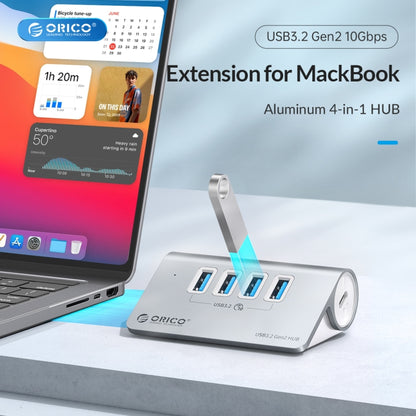 ORICO M3U4 Aluminum Alloy 4-Port USB 3.2 Gen1 10Gbps HUB (Silver) - USB 3.0 HUB by ORICO | Online Shopping UK | buy2fix