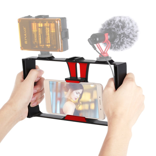 PULUZ Vlogging Live Broadcast Smartphone Video Rig Filmmaking Recording Handle Stabilizer Bracket for iPhone, Galaxy, Huawei, Xiaomi, HTC, LG, Google, and Other Smartphones(Red) - Camera Cage by PULUZ | Online Shopping UK | buy2fix