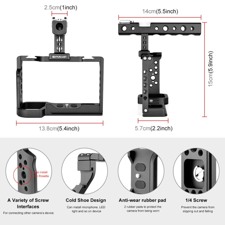 PULUZ Video Camera Cage Filmmaking Rig with Handle for Sony Alpha 7C / ILCE-7C / A7C(Black) - Camera Cage by PULUZ | Online Shopping UK | buy2fix