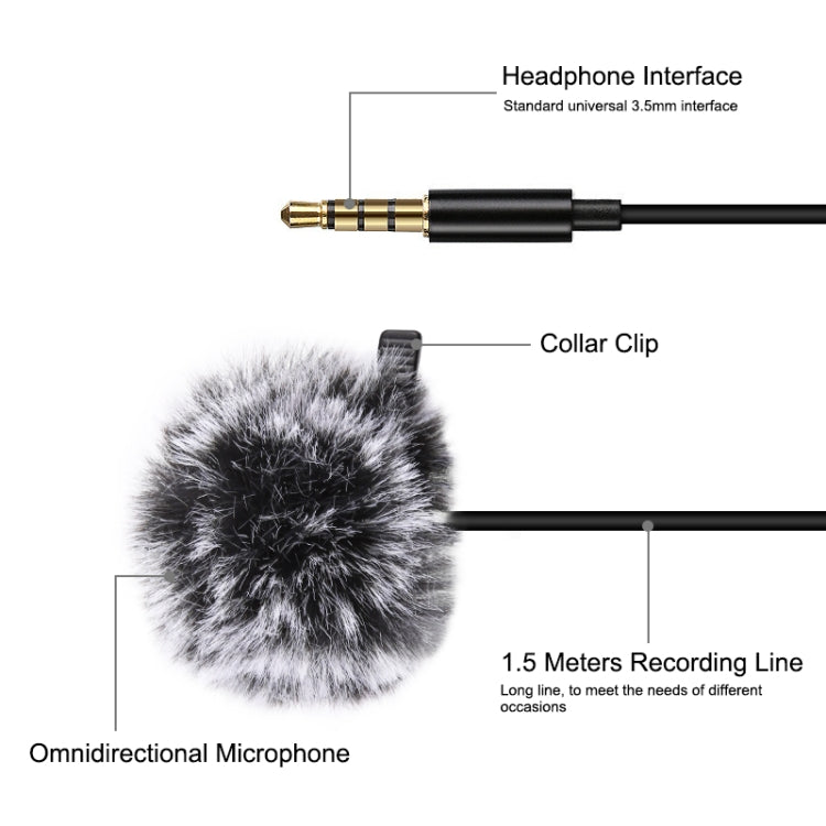 PULUZ 1.5m 3.5mm Jack Lavalier Wired Condenser Recording Microphone - Microphone by PULUZ | Online Shopping UK | buy2fix