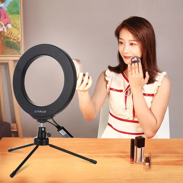 PULUZ 6.2 inch 16cm USB RGBW Dimmable LED Ring Vlogging Photography Video Lights  with Cold Shoe Tripod Ball Head & Remote Control(Black) - Consumer Electronics by PULUZ | Online Shopping UK | buy2fix