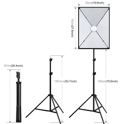 PULUZ 50x70cm Studio Softbox + 2m Tripod Mount + Single E27 30W 5700K White Light LED Bulb Photography Kit(US Plug) - Stand Bracket by PULUZ | Online Shopping UK | buy2fix