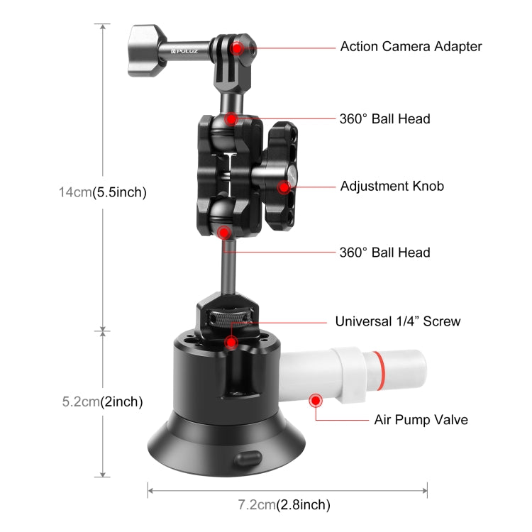 PULUZ Magic Arm with Pump Suction Cup Aluminum Alloy Mount (Black) - Holder by PULUZ | Online Shopping UK | buy2fix