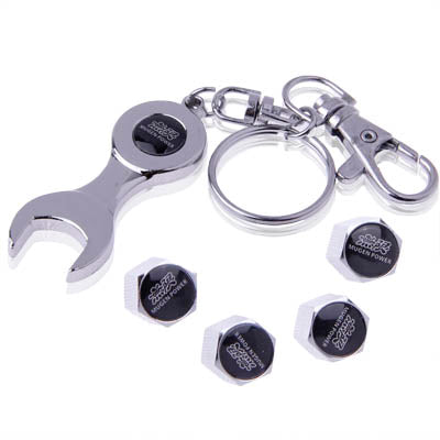 Tire Valve Caps 4 pcs with Wrench Keychain(Silver) - In Car by buy2fix | Online Shopping UK | buy2fix