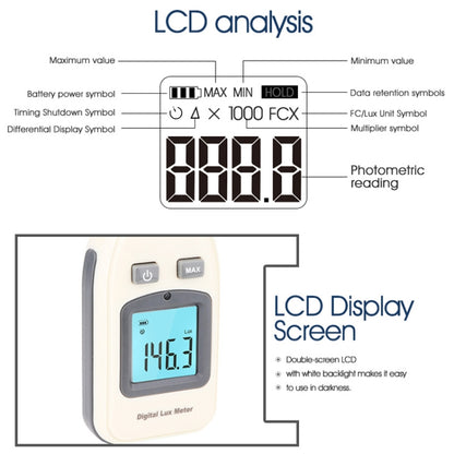 BENETECH Digital Light Lux Meter for Factory / School / House Various Occasion, Range: 0-200,000 Lux (GM1010)(White) - Consumer Electronics by buy2fix | Online Shopping UK | buy2fix