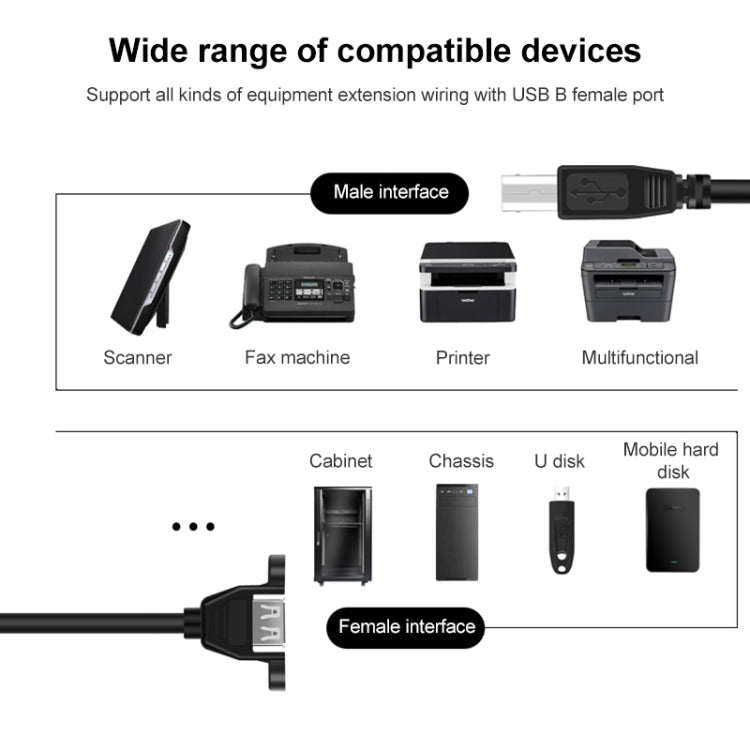 USB 2.0 Type-B Male to USB 2.0 Female Printer / Scanner Adapter Cable for HP, Dell, Epson, Length: 50cm(Black) - USB Cable by buy2fix | Online Shopping UK | buy2fix