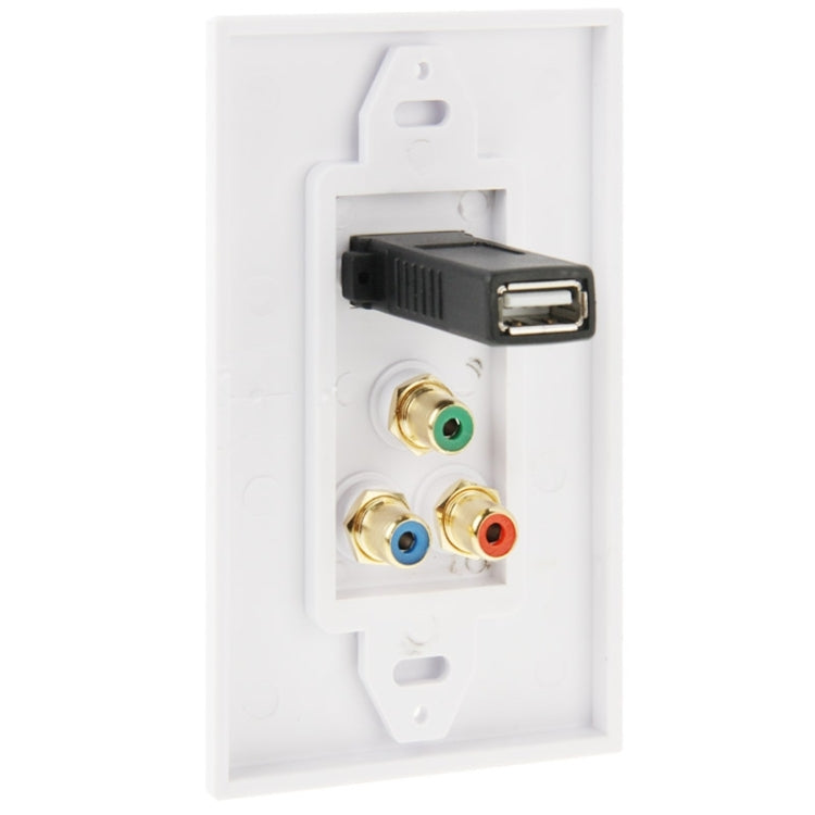 USB 2.0 Female Plug + 3 RCA Female Plugs Wall Plate Panel - Consumer Electronics by buy2fix | Online Shopping UK | buy2fix