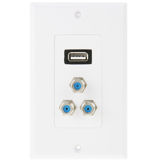 USB 2.0 Female Plug + 3 F Female Plugs Wall Plate Panel - Consumer Electronics by buy2fix | Online Shopping UK | buy2fix