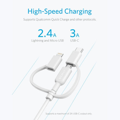 ANKER 3 in 1 8 Pin + Micro USB + USB-C / Type-C Interface MFI Certificated Data Cable(White) - Apple Accessories by ANKER | Online Shopping UK | buy2fix