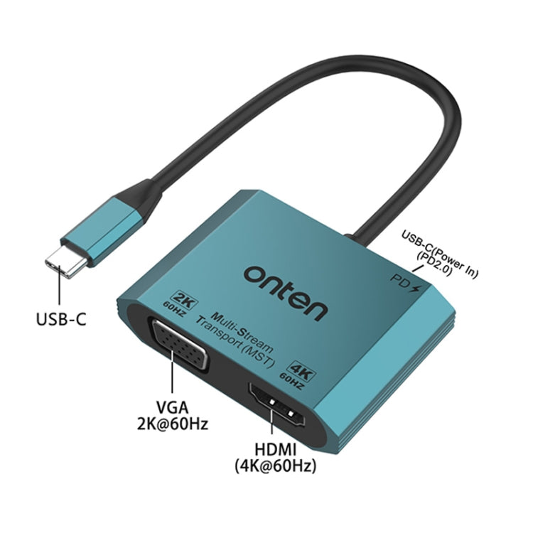 Onten M205 3 in 1 Type-C to HDMI+VGA+PD Fast Charge Video Converter (Green) - Adapter by Onten | Online Shopping UK | buy2fix