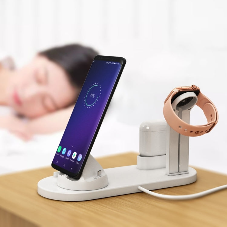 HQ-UD15 5 in 1 Micro USB + USB-C / Type-C + 8 Pin Interface Phone Charging Base with 8 Pin Earphone Charging Interface & Watch Stand(White) - Multifunction Charger by buy2fix | Online Shopping UK | buy2fix