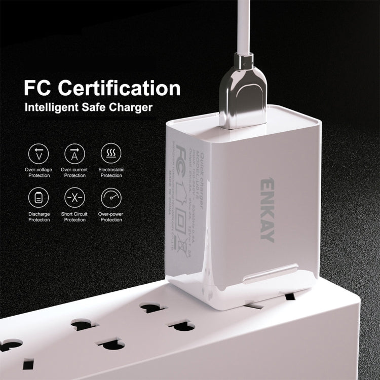 ENKAY Hat-Prince U033 18W 3A PD + QC3.0 Dual USB Fast Charging Power Adapter US Plug Portable Travel Charger With 1m 3A 8 Pin Cable - Mobile Accessories by ENKAY | Online Shopping UK | buy2fix
