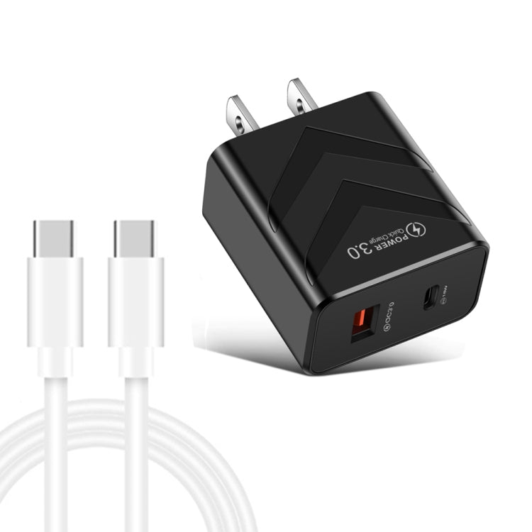 LZ-715 20W PD + QC 3.0 Dual Ports Fast Charging Travel Charger with USB-C / Type-C to USB-C / Type-C Data Cable, US Plug(Black) - Mobile Accessories by buy2fix | Online Shopping UK | buy2fix