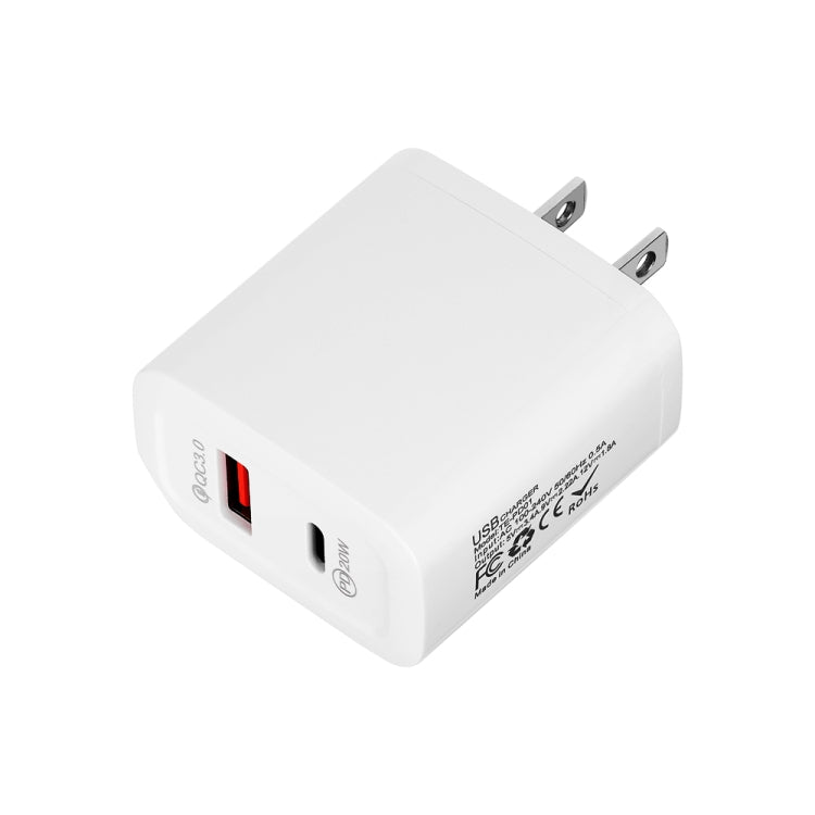 TE-PD01 PD 20W + QC3.0 USB Dual Ports Quick Charger with Indicator Light, US Plug(White) - Apple Accessories by buy2fix | Online Shopping UK | buy2fix