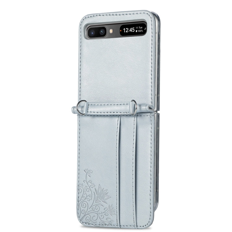 For Samsung Galaxy Z Flip 5G Diagonal Lanyard Embossed Card Phone Case(Silver) - Samsung Accessories by buy2fix | Online Shopping UK | buy2fix