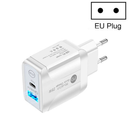 PD25W USB-C / Type-C + QC3.0 USB Dual Ports Fast Charger, EU Plug(White) - Apple Accessories by buy2fix | Online Shopping UK | buy2fix