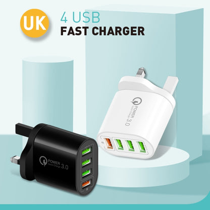 QC-04 QC3.0 + 3 x USB2.0 Multi-ports Charger with 3A USB to 8 Pin Data Cable, UK Plug(Black) - Apple Accessories by buy2fix | Online Shopping UK | buy2fix